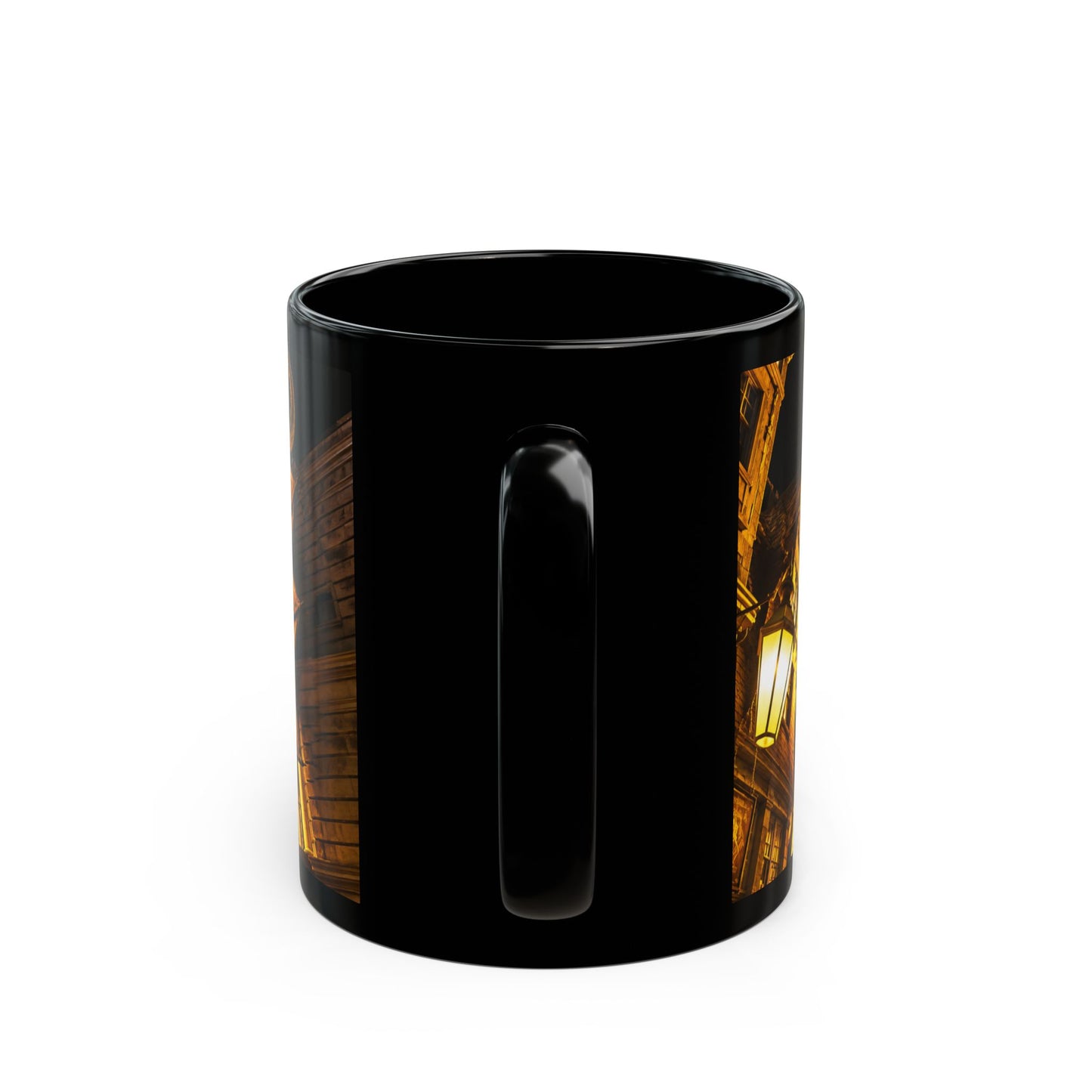 Golden Dragon Fire-Breathing Black Mug — Fantasy Castle Coffee Cup