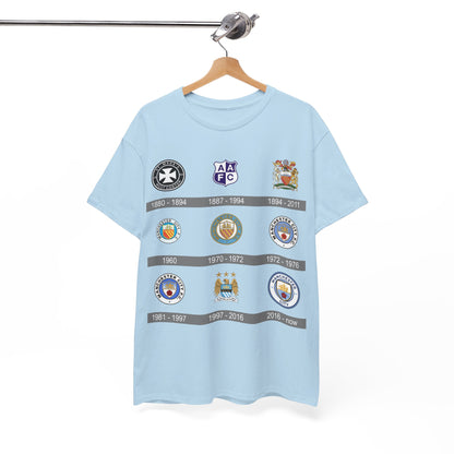 Manchester City Crest Timeline T-Shirt — Retro Club Crest History Tee