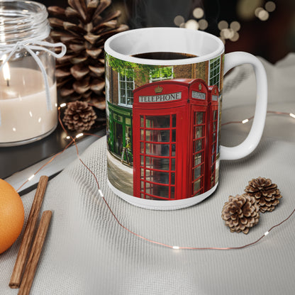 Richmond Ted Lasso London Street Scene Ceramic Coffee Mug — Red Phone Booth & Pub Photo (11oz, 15oz)