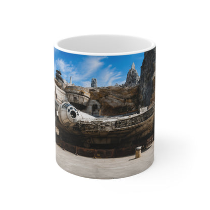Falcon Spacecraft Ceramic Mug — Millennium-Style Starship Landscape 11oz/15oz