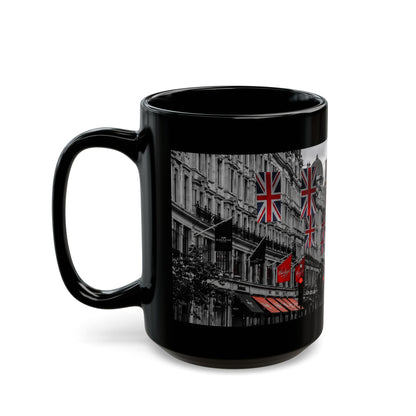 London Street Union Jack Street Scene Black Mug (11oz, 15oz) — London Flags Coffee Cup