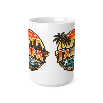 Tampa Retro Sunset Coffee Mug — Ceramic 11oz/15oz (Sunshine State Design)
