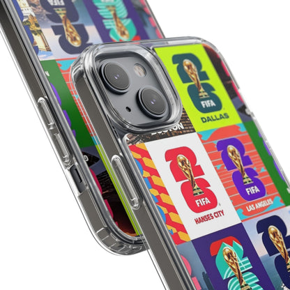 FIFA World Cup Pop Art Clear Phone Case — City Badge Collage (Dallas, LA, Monterrey, Toronto, Seattle)