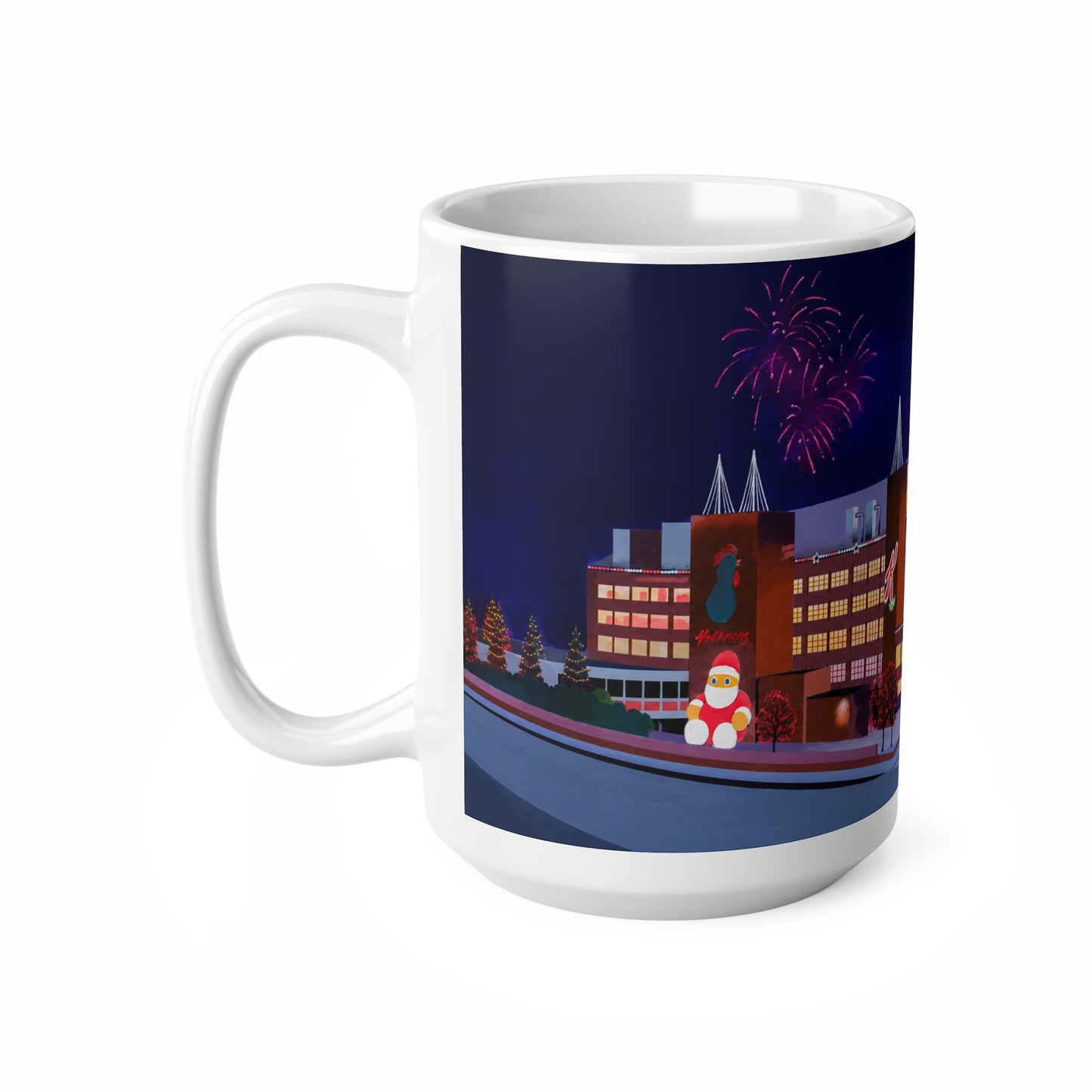 Kelloggs Trafford Park Mug — Festive Holiday Town Nightscape Ceramic Coffee Cup (11oz/15oz)