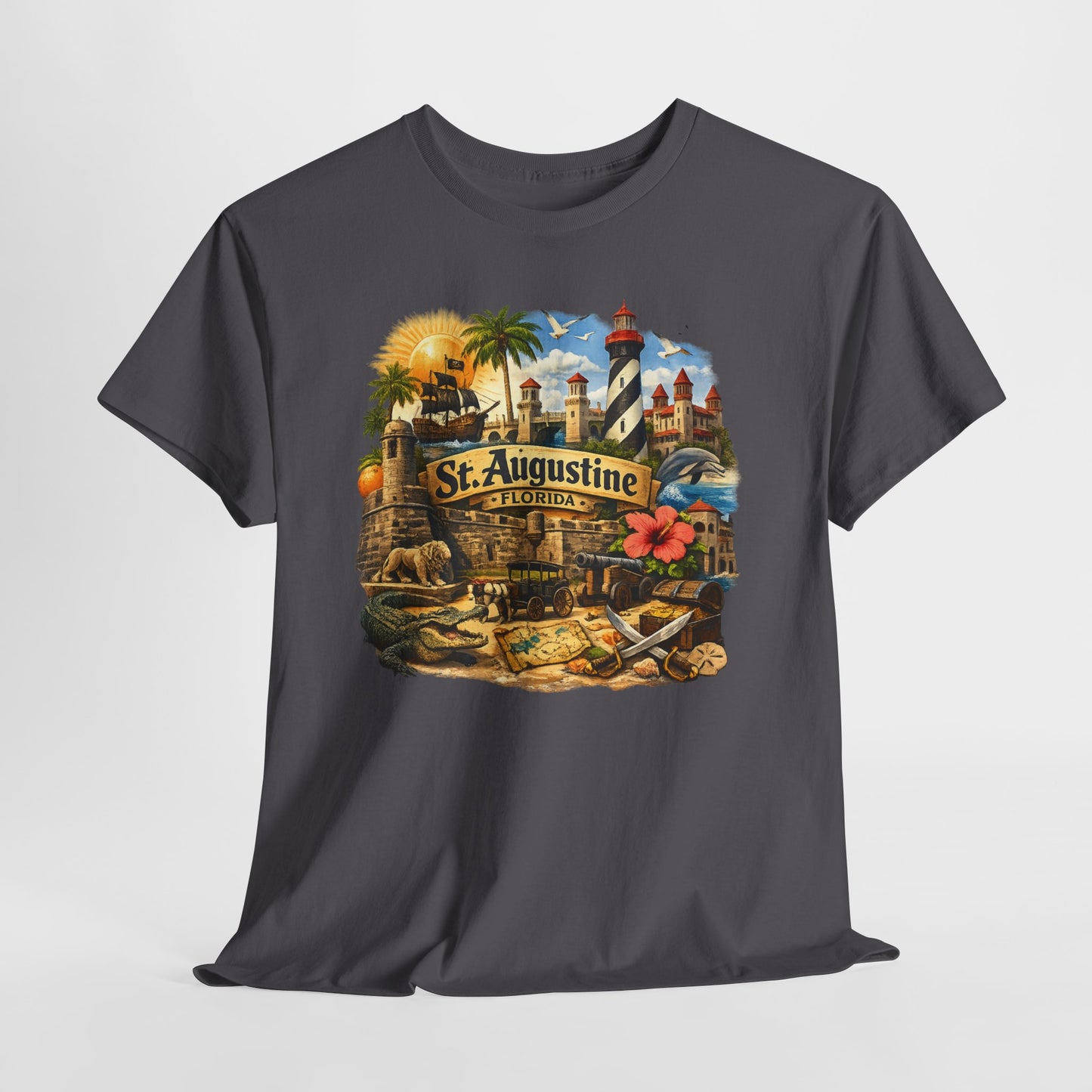 St. Augustine Florida Vintage Travel Tee — Retro Beach & Lighthouse Souvenir T-Shirt