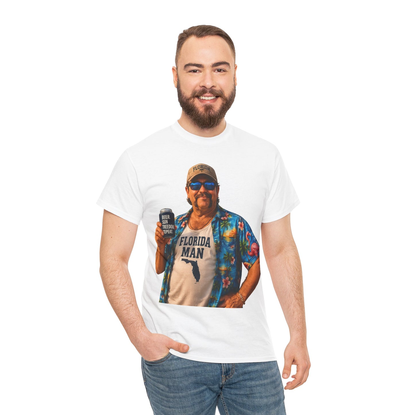 Florida Man Graphic Tee — Funny Vacation Shirt with Hawaiian Shirt Design