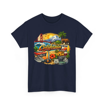 California Vintage Travel T-Shirt — Golden Gate, Palm Trees & Route 66 Tee