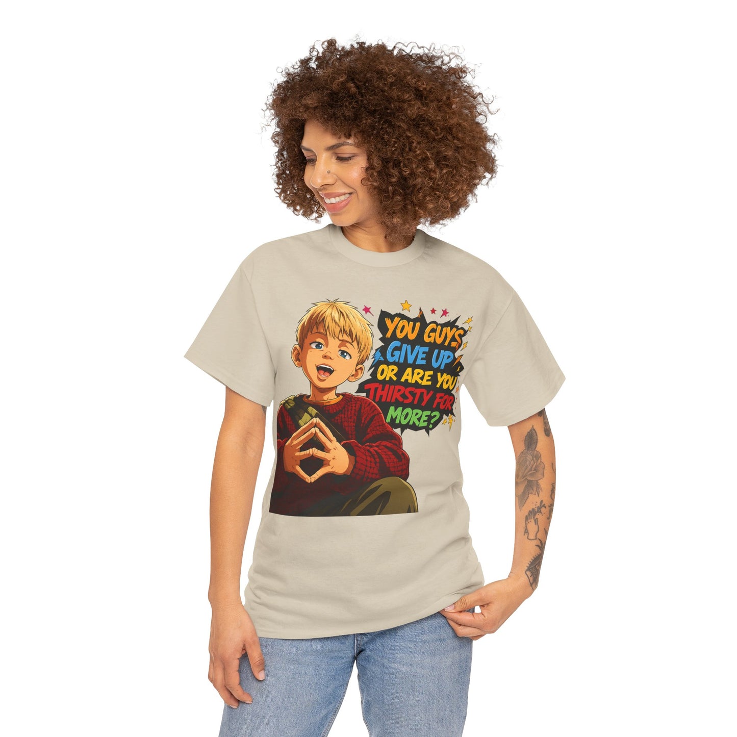 Home Alone Inspired Graphic Tee — 'You Guys Give Up or Are You Thirsty for More?' Nostalgic Comic Boy T-Shirt