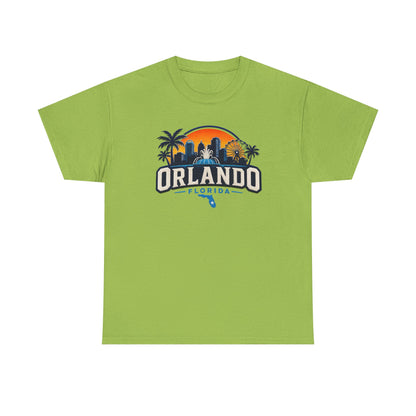 Orlando Florida Sunset T-Shirt — Retro Skyline & Palm Tree Vacation Tee