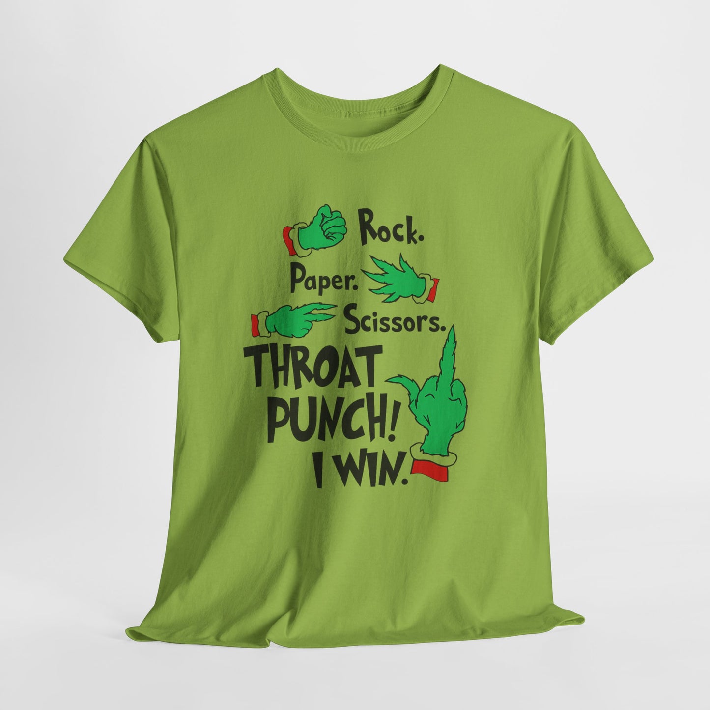 Funny Holiday Tee — "Rock. Paper. Scissors. Throat Punch! I Win" Graphic T-Shirt