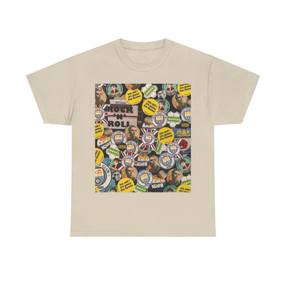 Oasis Rock & Roll Retro Button Collage Tee