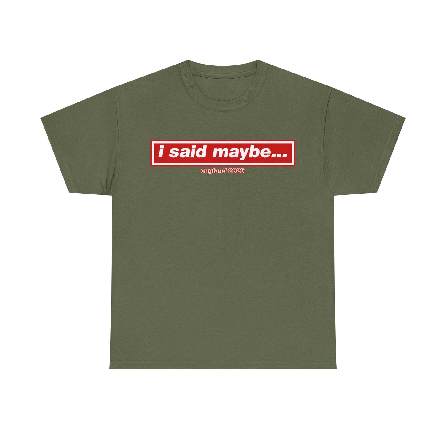 I Said Maybe Tee — Minimalist Red Logo Graphic T‑Shirt