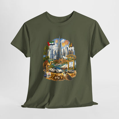 Dubai Skyline Beach Vacation T-Shirt – Retro Travel Collage Tee