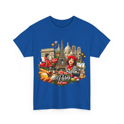 Paris Montage Tee — Eiffel Tower, Croissant & Metro Vintage Travel T‑Shirt