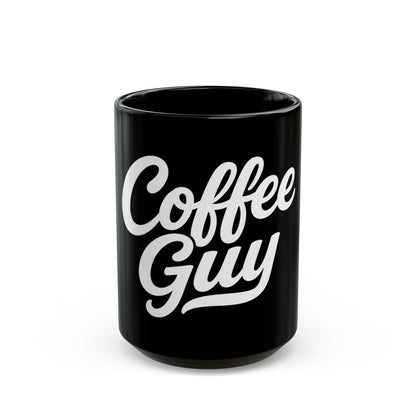 Coffee Guy Mug — Black Ceramic Coffee Cup for Men, Bold Retro Script Design (11oz & 15oz)