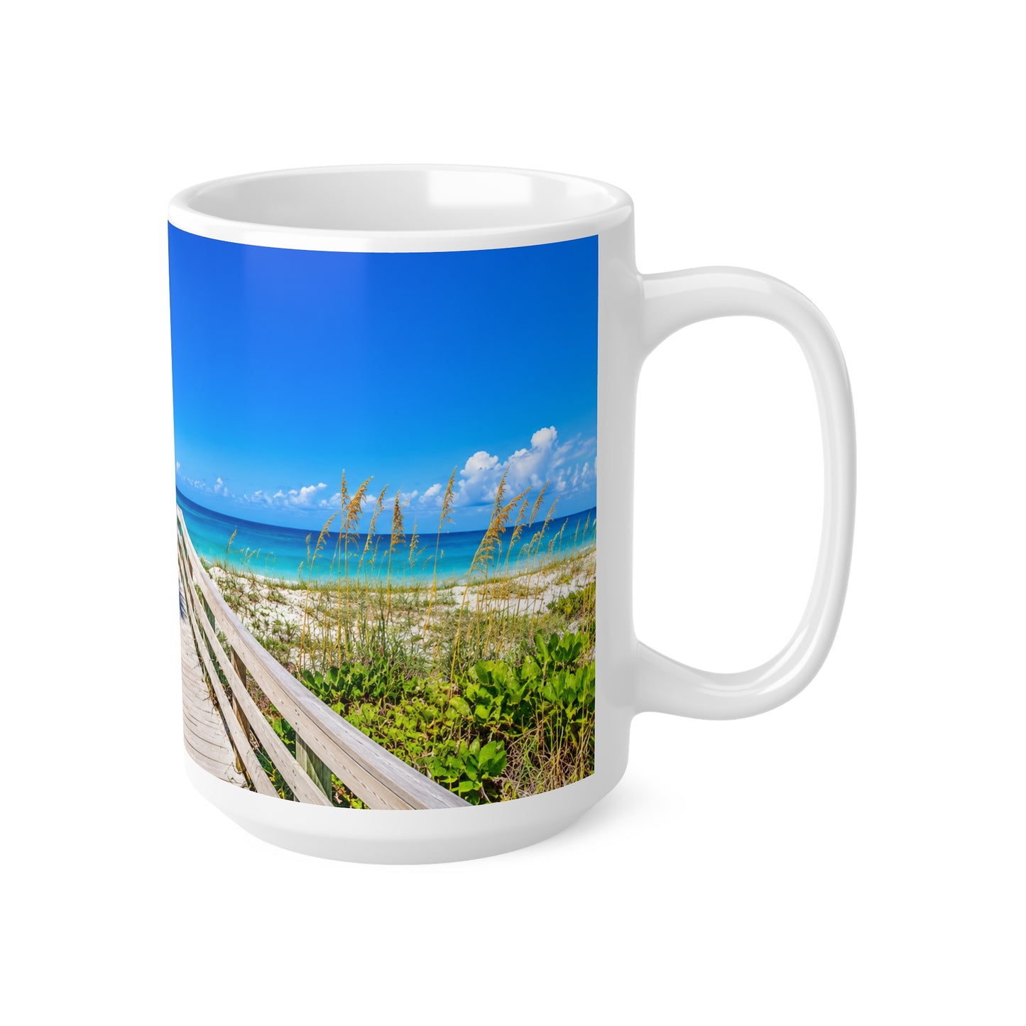 Indian Rocks Beach Boardwalk Coffee Mug — Tropical Palm Sunrise Ceramic Mug (11oz & 15oz)