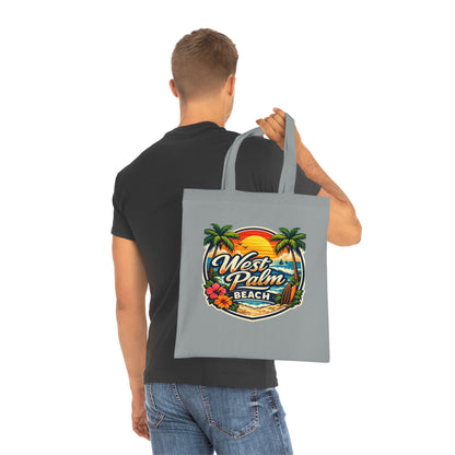 West Palm Beach Cotton Tote — Vintage Tropical Beach Palm Tree Design