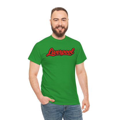 Liverpool Script T-Shirt — Retro Red Script Football Fan Tee