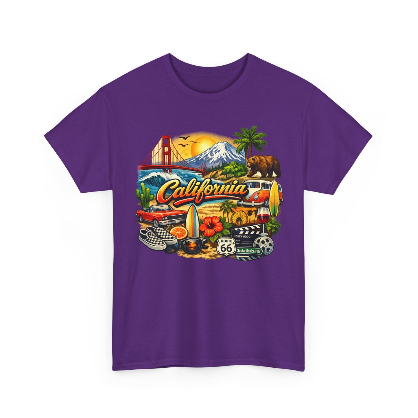 California Vintage Travel T-Shirt — Golden Gate, Palm Trees & Route 66 Tee