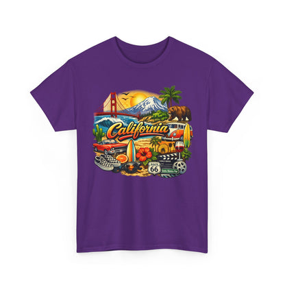 California Vintage Travel T-Shirt — Golden Gate, Palm Trees & Route 66 Tee