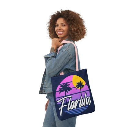Florida Sunset Palm Tote Bag — Retro Beach Canvas Tote
