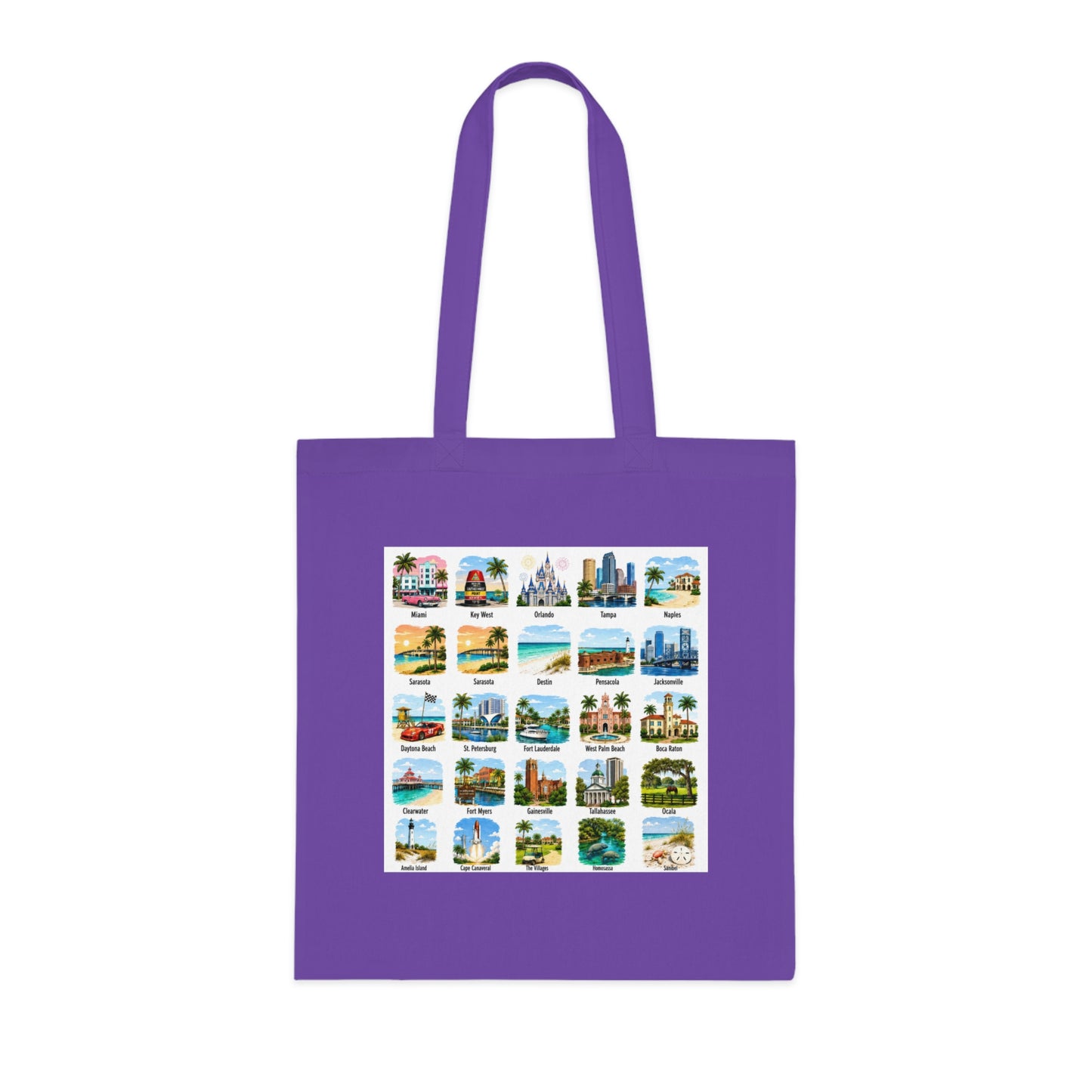 Florida City Landmarks Collage Cotton Tote – Vintage Travel Postcard Design