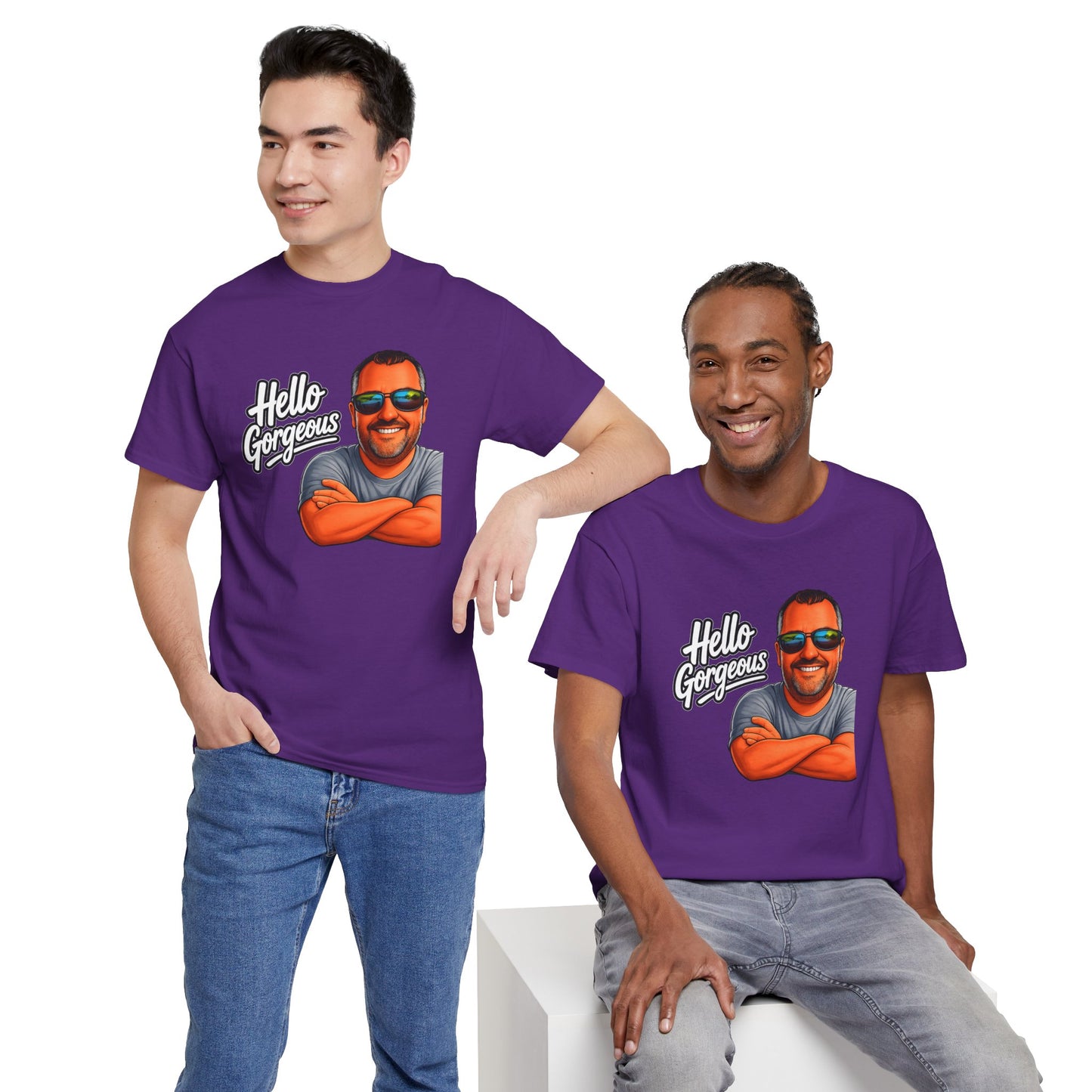 Hello Gorgeous Graphic Tee — Funny Retro Portrait T‑Shirt