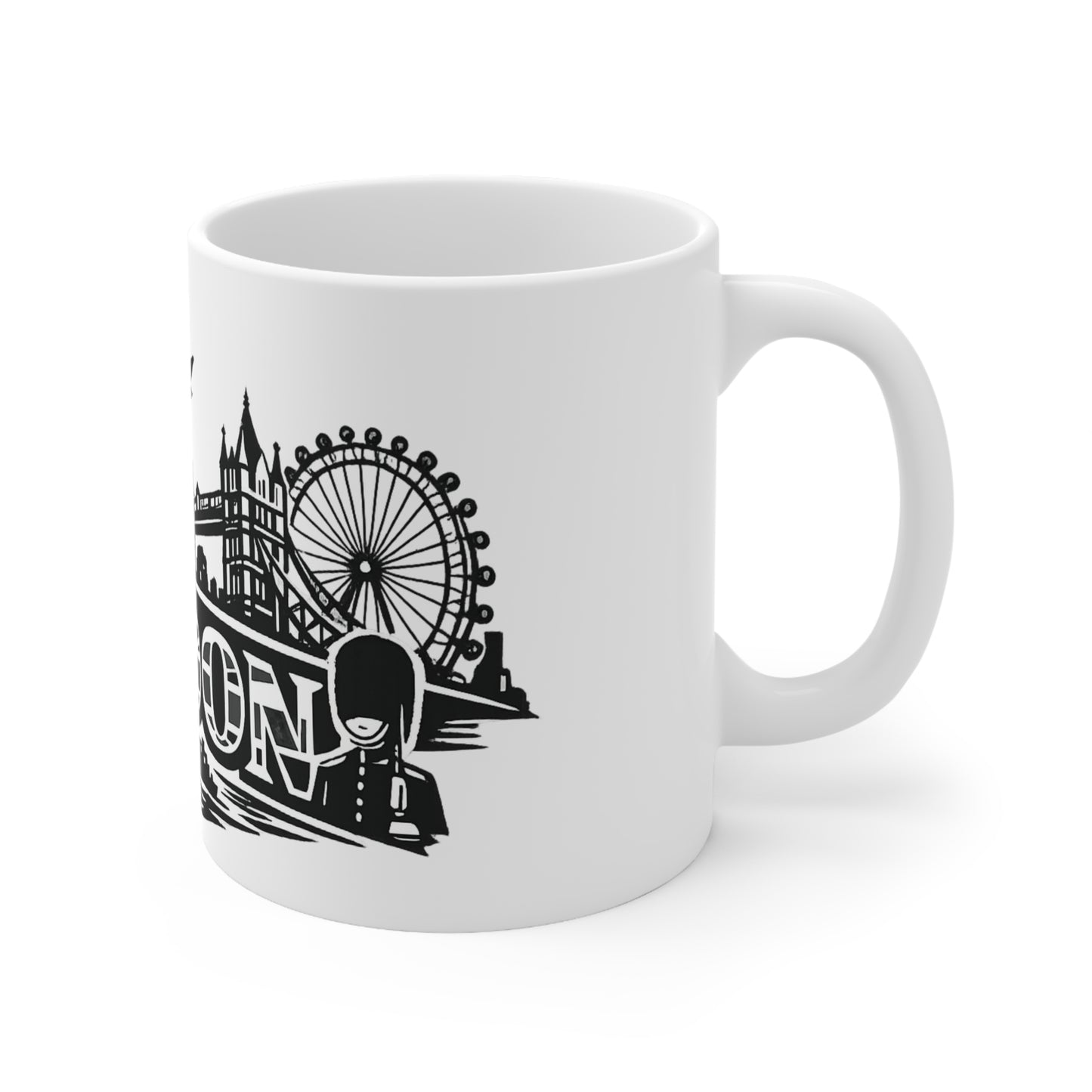 London Skyline Ceramic Mug — Black & White Cityscape Coffee Cup (11oz, 15oz)