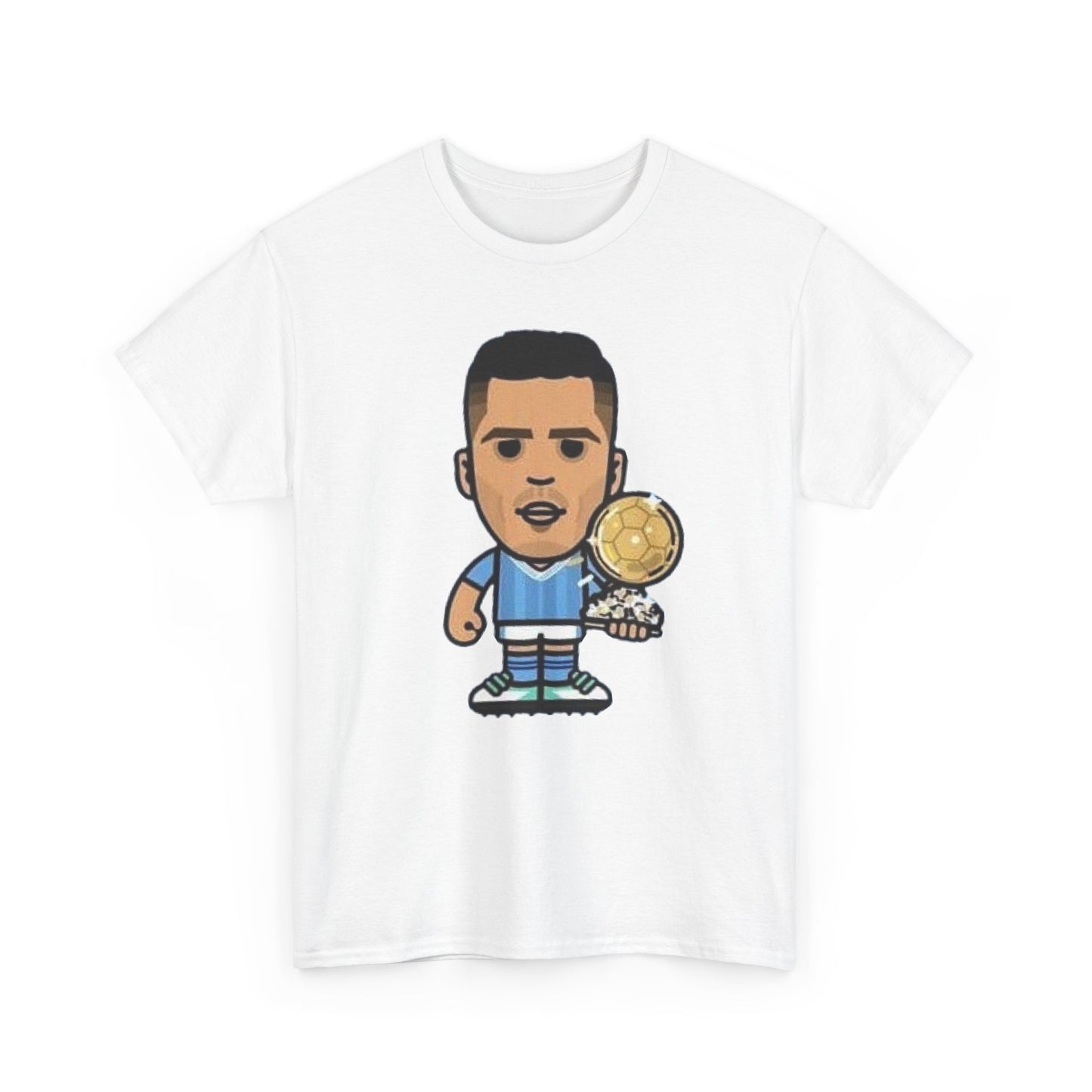 Rodri Manchester City Cartoon Tee — Player Holding Trophy Graphic Shirt