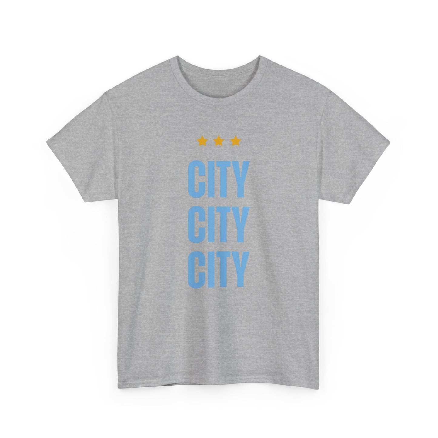 Manchester City City City Tee — Minimal Skyline Graphic T‑Shirt with Three Stars