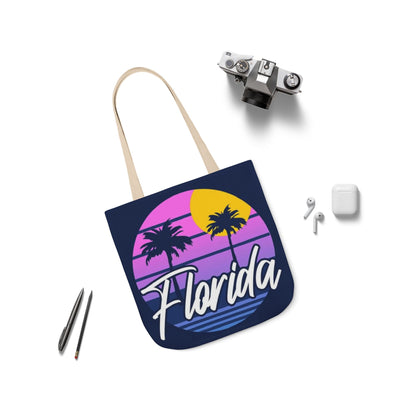 Florida Sunset Palm Tote Bag — Retro Beach Canvas Tote