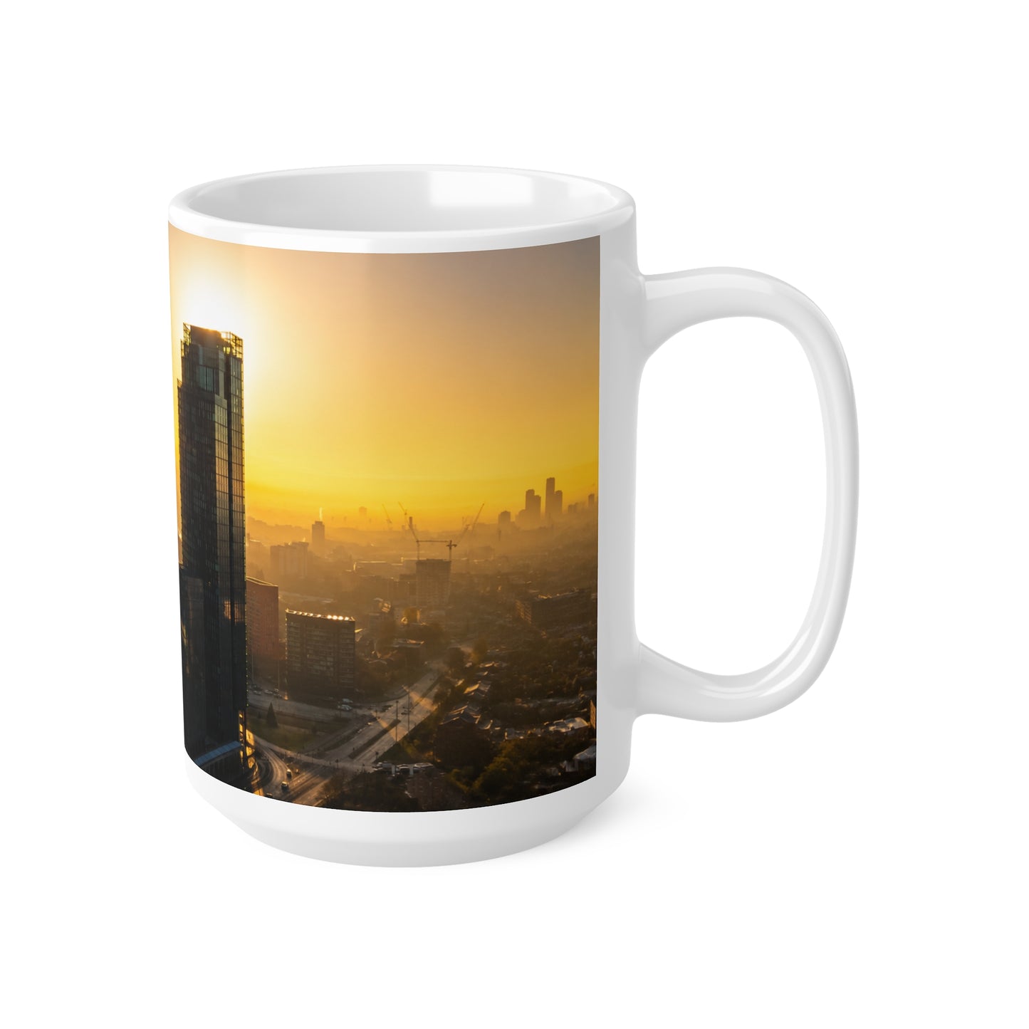 Manchester UK Sunrise Cityscape Ceramic Mug — Urban Skyline Coffee Cup (11oz & 15oz)