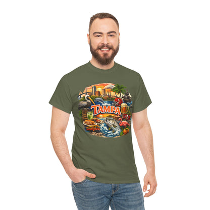 Tampa Florida Retro Scenic Tee — Vintage Beach, Skyline & Wildlife Graphic