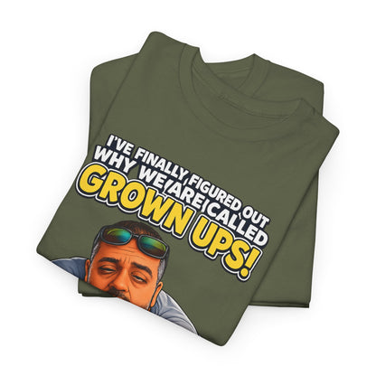 Funny "Grown Ups" T-Shirt — "We Groan Every Time We Get Up" Graphic Tee