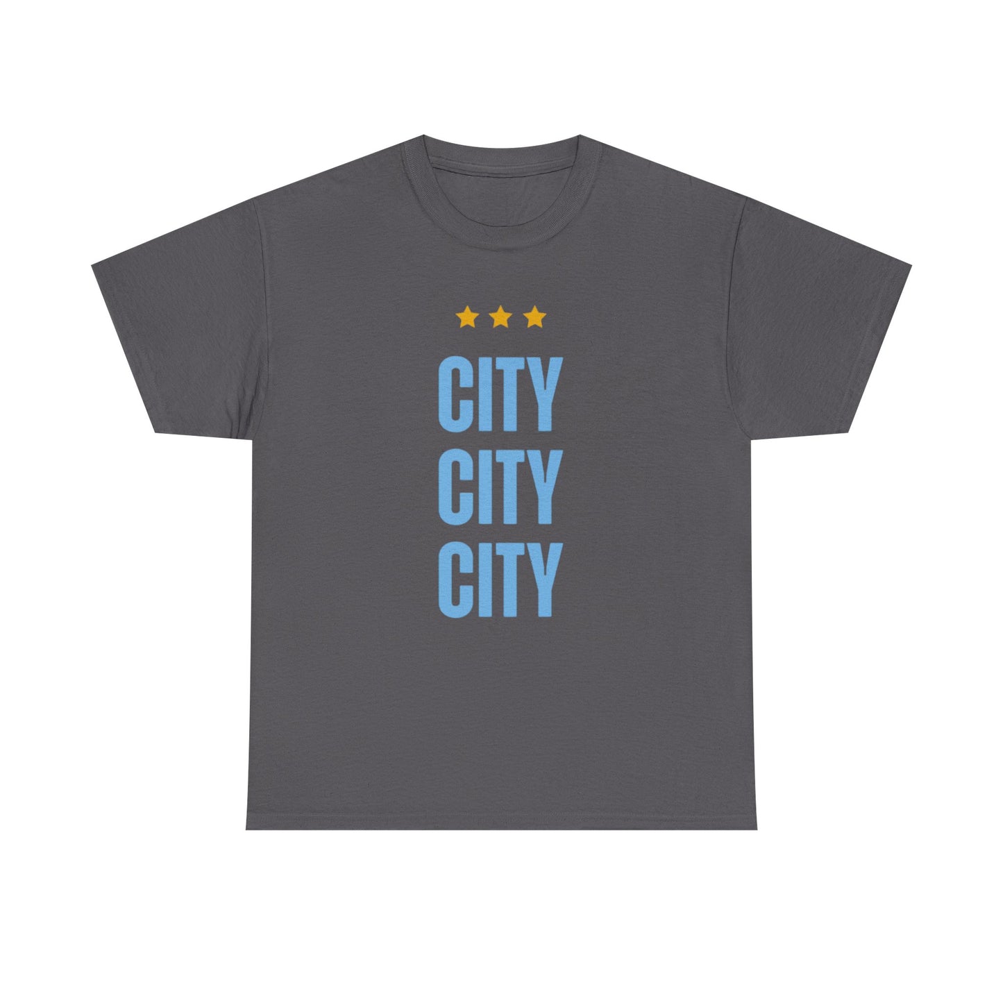 Manchester City City City Tee — Minimal Skyline Graphic T‑Shirt with Three Stars