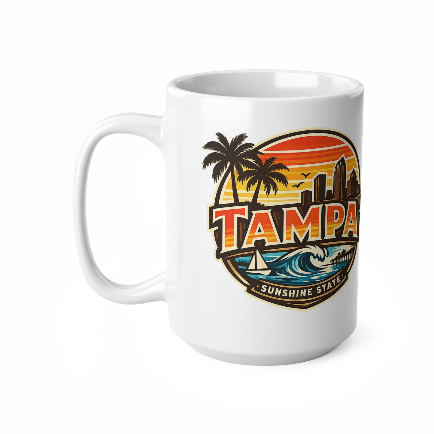 Tampa Retro Sunset Coffee Mug — Ceramic 11oz/15oz (Sunshine State Design)