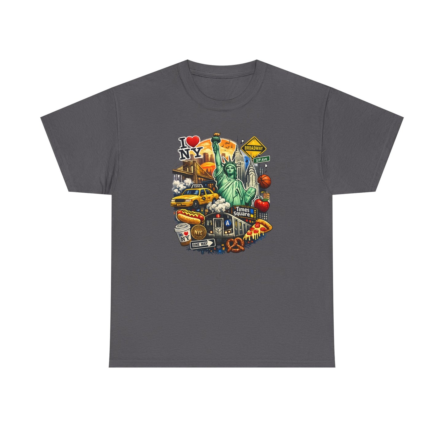 New York City Icons T-Shirt — Statue of Liberty, Taxi & I  NY Collage Tee