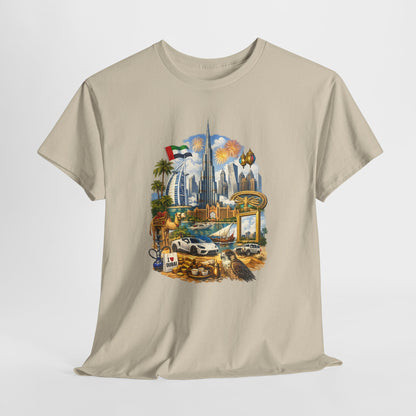 Dubai Skyline Beach Vacation T-Shirt – Retro Travel Collage Tee