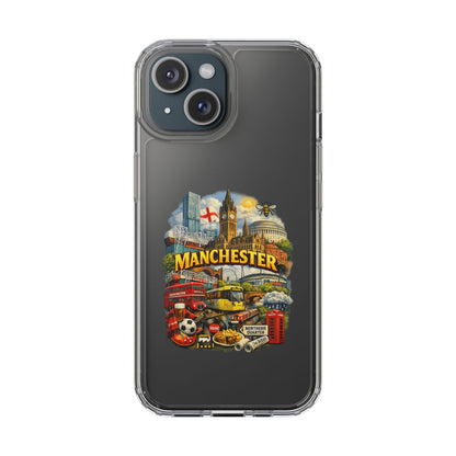Manchester Landmark Clear Phone Case — Cityscape Collage Design