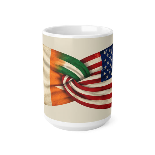Irish American Flag Knot Coffee Mug — USA & Ireland Pride Ceramic Mug (11oz, 15oz)