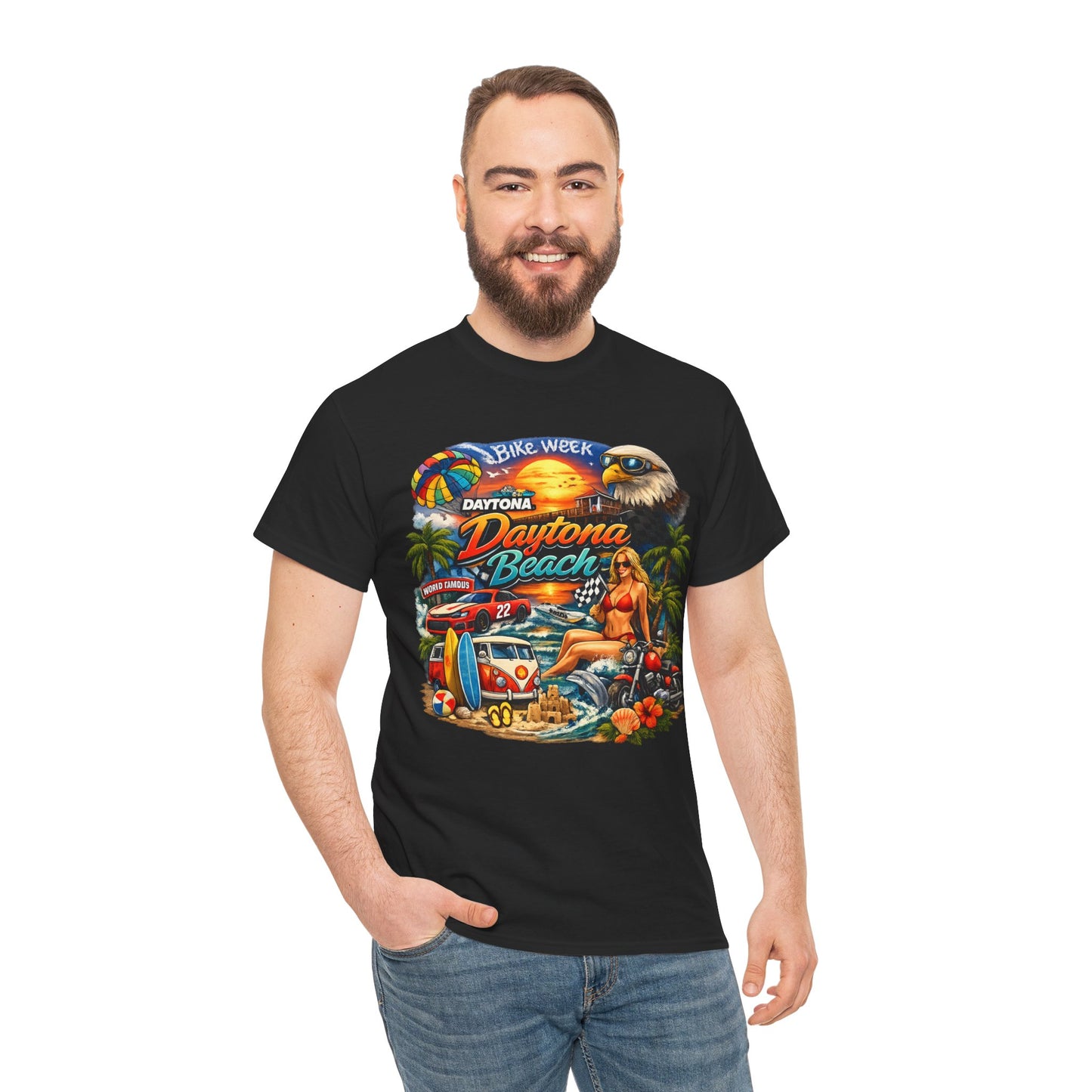 Daytona Beach Vintage Surf T-Shirt — Retro Sunset Palm Beach Tee