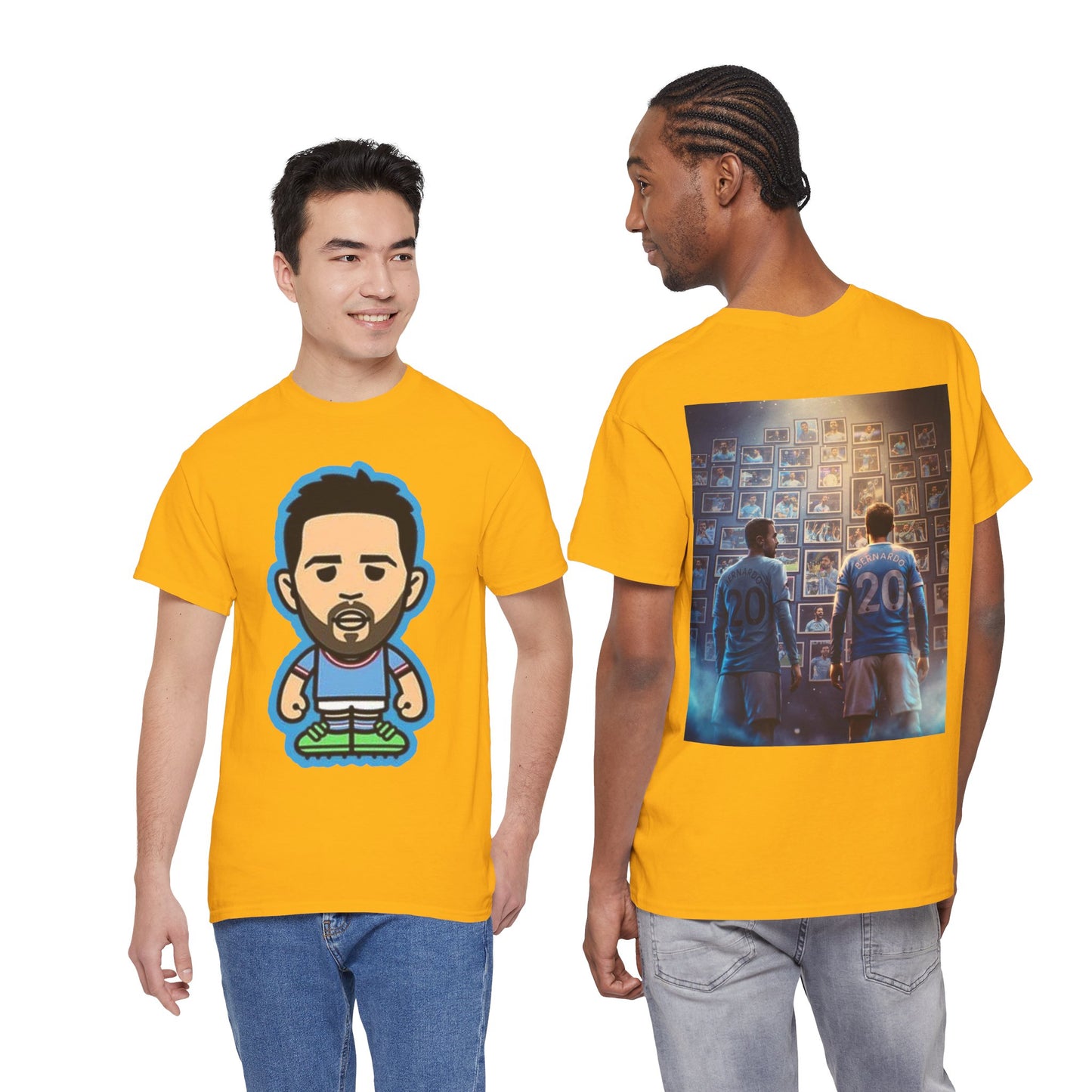 Bernardo Silva Manchester City Legend Graphic Tee — Player Cartoon Front & Tribute Poster Back