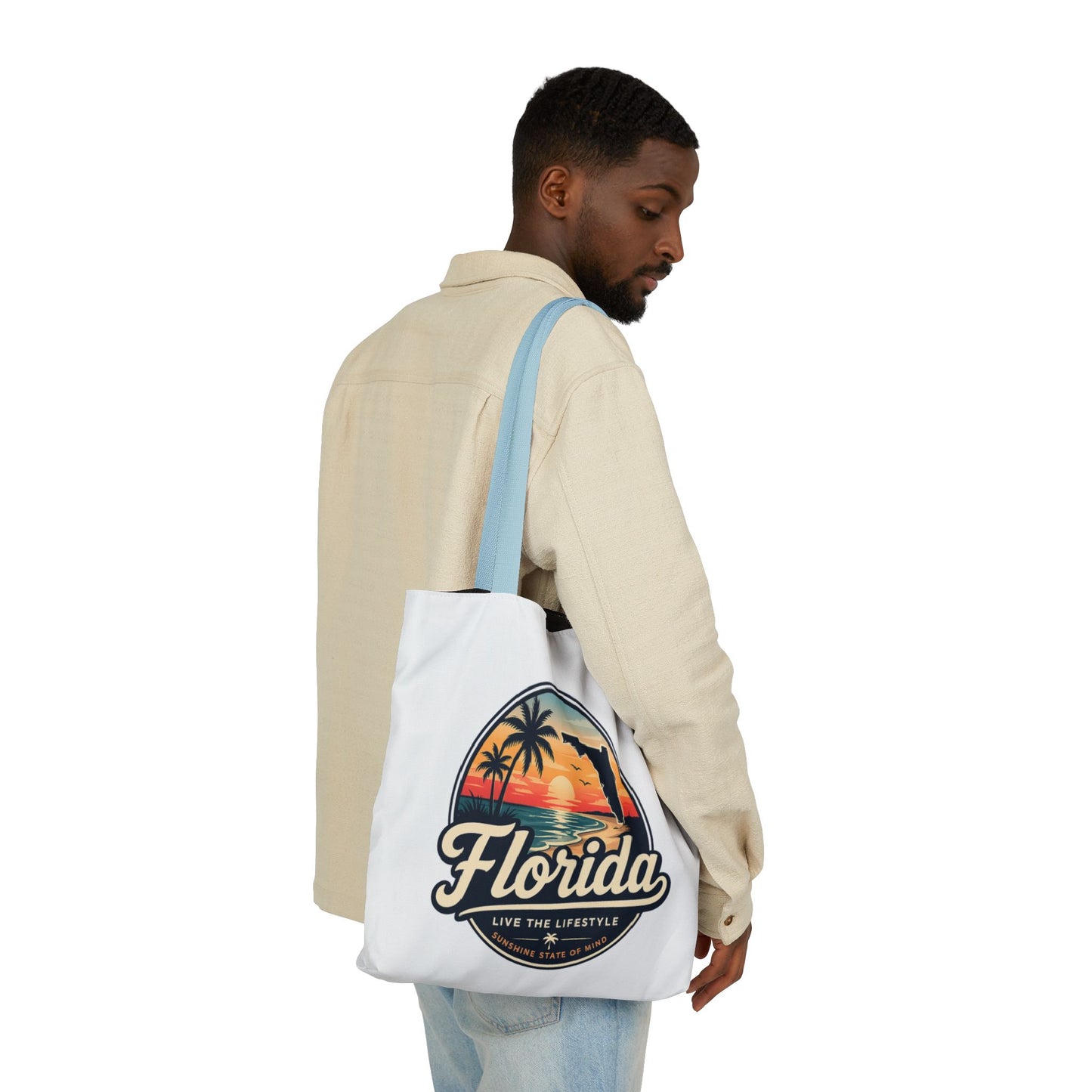 Florida Sunset Canvas Tote Bag — Retro Palm Beach Design