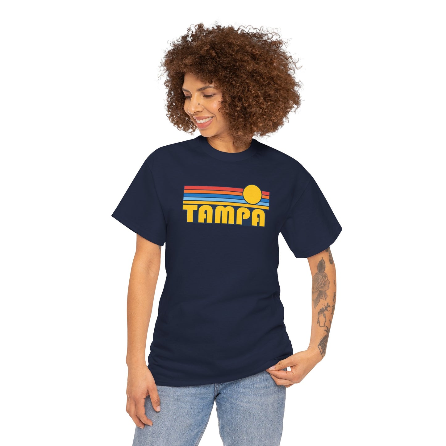 Tampa Retro Sunset T-Shirt — Vintage 70s Striped Beach Tee