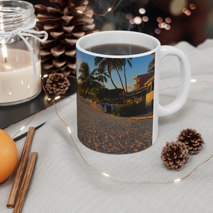 Barbados Beach Sunrise Coffee Mug — Tropical Palm Sunset Ceramic Mug (11oz & 15oz)