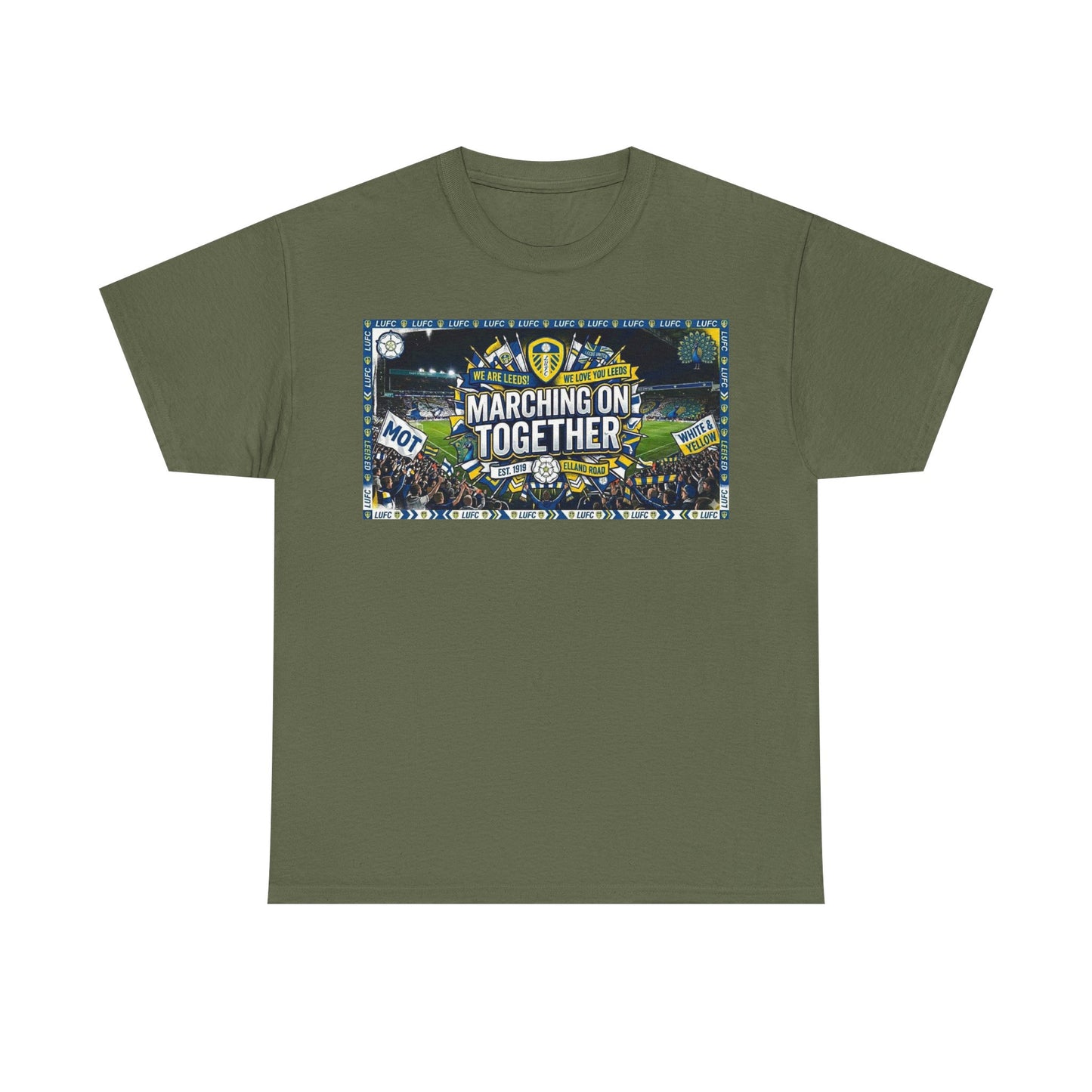 Leeds United T-Shirt — "Marching On Together" Fan Tee (Soccer Supporter Graphic)