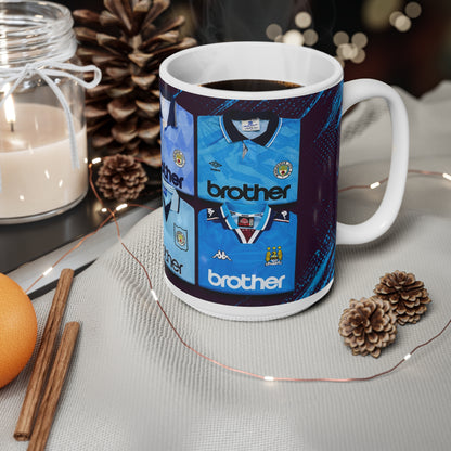 Manchester City Vintage Kit Pattern Coffee Mug — Retro Sky Blue Football Shirt Design, 11oz & 15oz