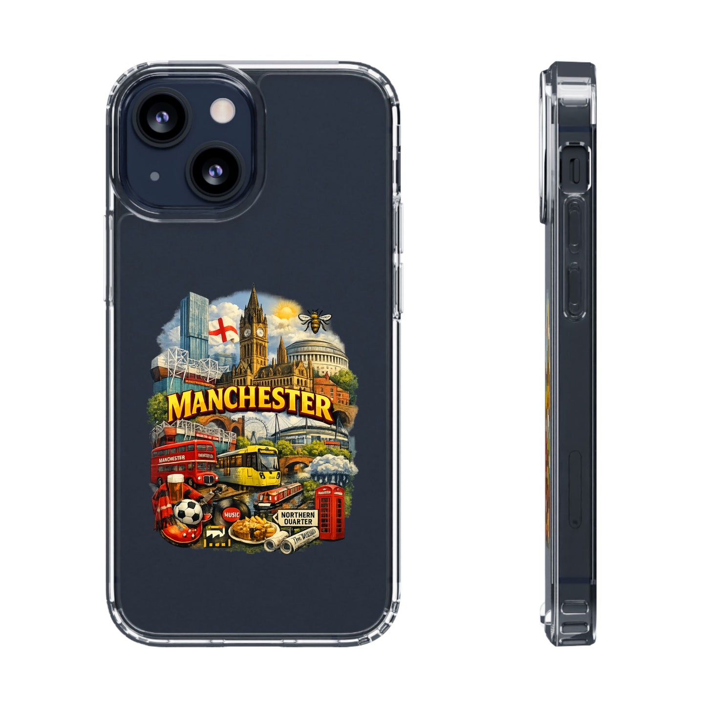 Manchester Landmark Clear Phone Case — Cityscape Collage Design