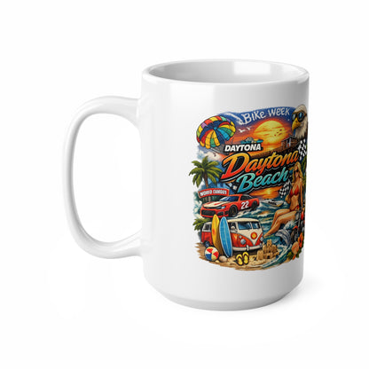 Daytona Beach Vintage Motorcycle & Surf Ceramic Coffee Mug — 11oz/15oz