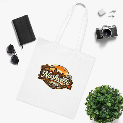 Nashville Retro Badge Tote Bag — Music City Souvenir Cotton Tote